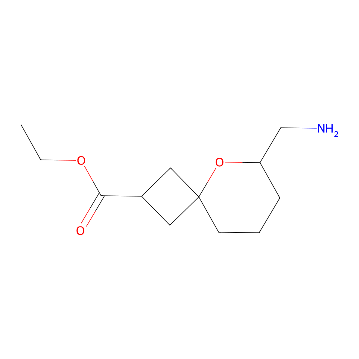 Ethyl 6-(aminomethyl)-5-oxaspiro[3.5]nonane-2-carboxylate molecular structure, CAS 2580186-72-5