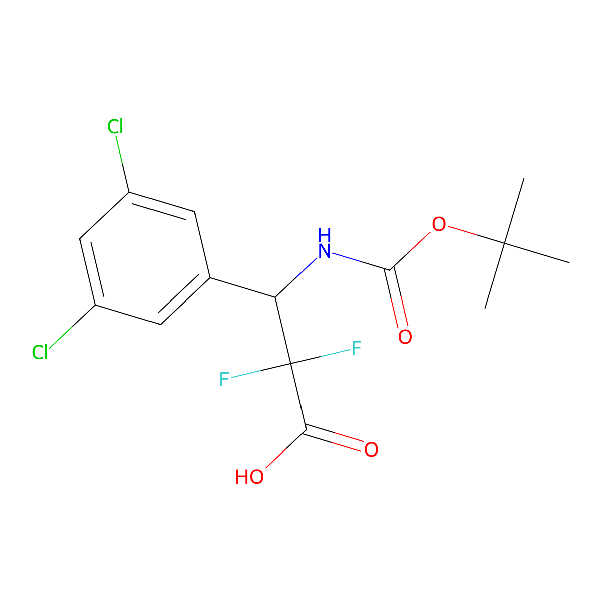 3-{[(Tert-butoxy)carbonyl]amino}-3-(3,5-dichlorophenyl)-2,2-difluoropropanoic acid molecular structure, CAS 2580186-73-6