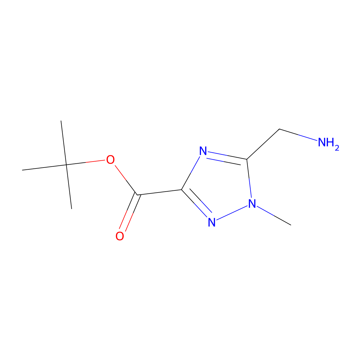 tert-butyl 5-(aminomethyl)-1-methyl-1H-1,2,4-triazole-3-carboxylate molecular structure, CAS 2580186-77-0