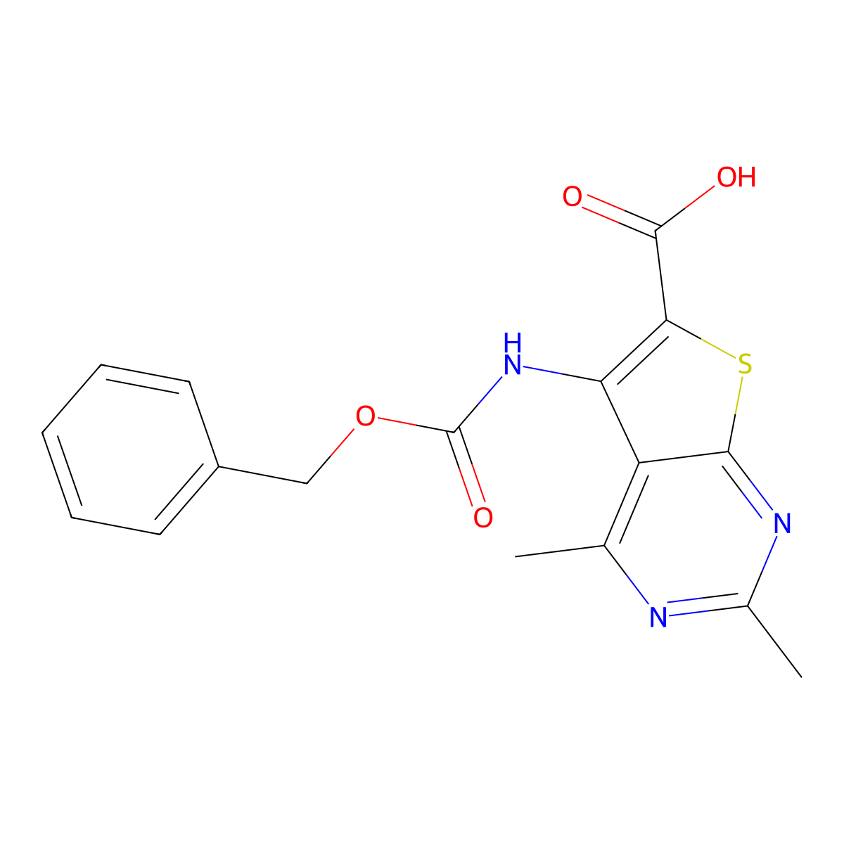 5-{[(Benzyloxy)carbonyl]amino}-2,4-dimethylthieno[2,3-d]pyrimidine-6-carboxylic acid molecular structure, CAS 2580186-82-7