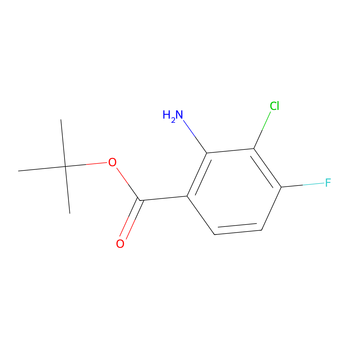 Tert-butyl 2-amino-3-chloro-4-fluorobenzoate molecular structure, CAS 2580186-94-1