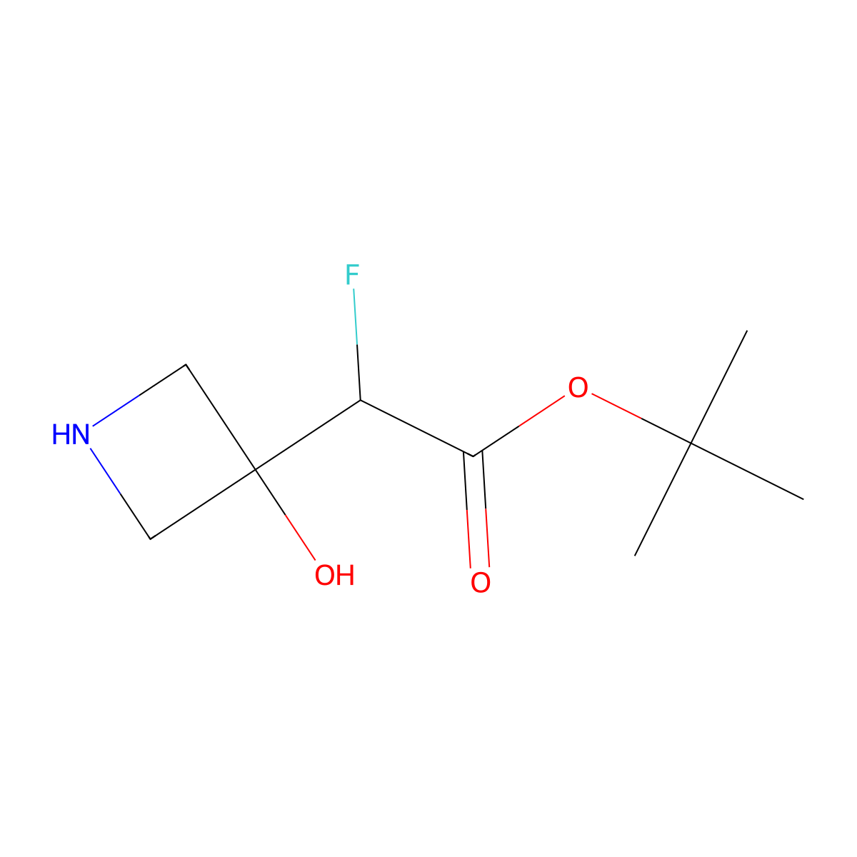 Tert-butyl 2-fluoro-2-(3-hydroxyazetidin-3-yl)acetate molecular structure, CAS 2580186-98-5