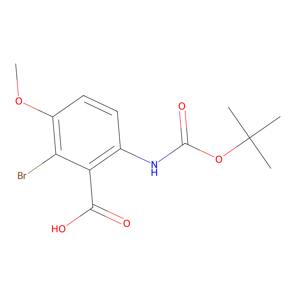 2-Bromo-6-{[(tert-butoxy)carbonyl]amino}-3-methoxybenzoic acid molecular structure, CAS 2580187-01-3