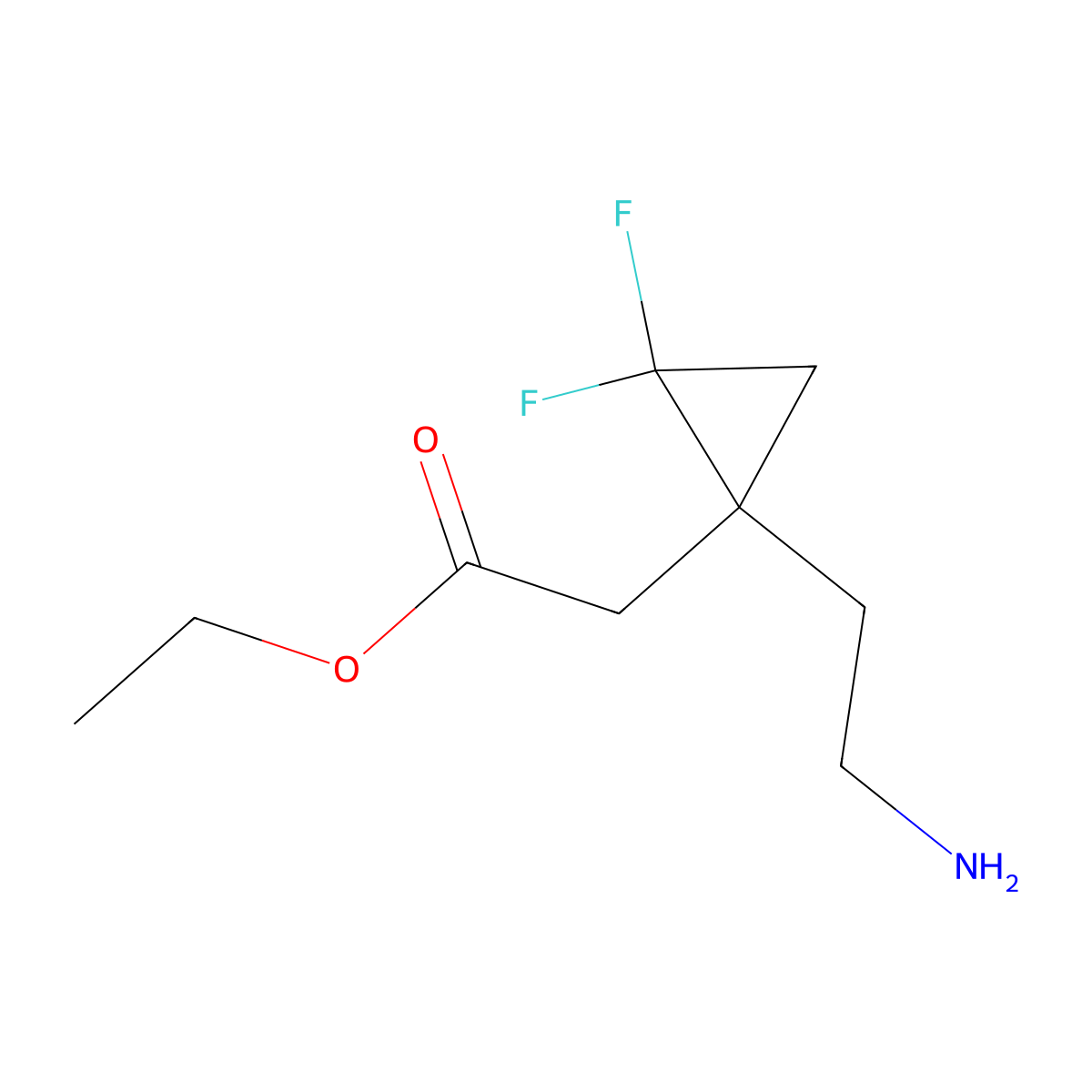 Ethyl 2-[1-(2-aminoethyl)-2,2-difluorocyclopropyl]acetate molecular structure, CAS 2580187-06-8
