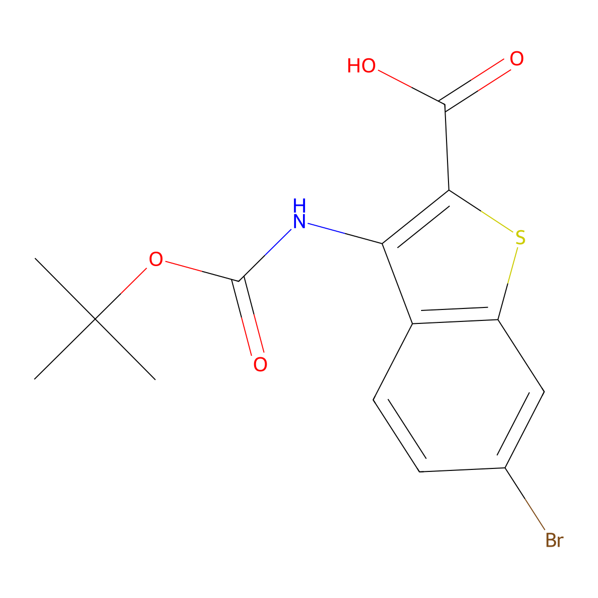 6-Bromo-3-{[(tert-butoxy)carbonyl]amino}-1-benzothiophene-2-carboxylic acid molecular structure, CAS 2580187-07-9