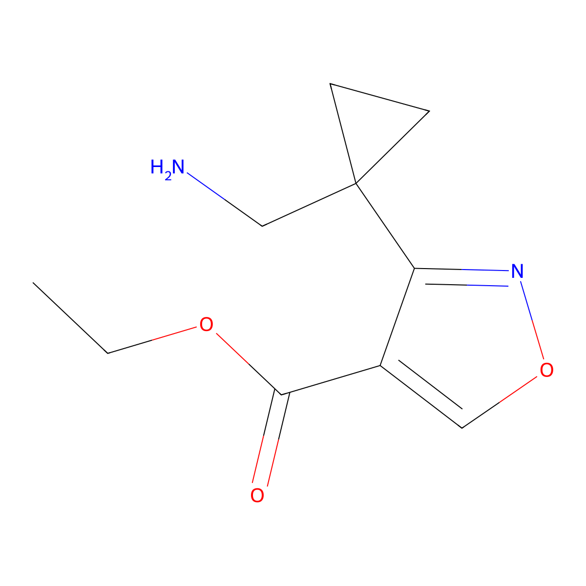 Ethyl 3-[1-(aminomethyl)cyclopropyl]-1,2-oxazole-4-carboxylate molecular structure, CAS 2580187-08-0