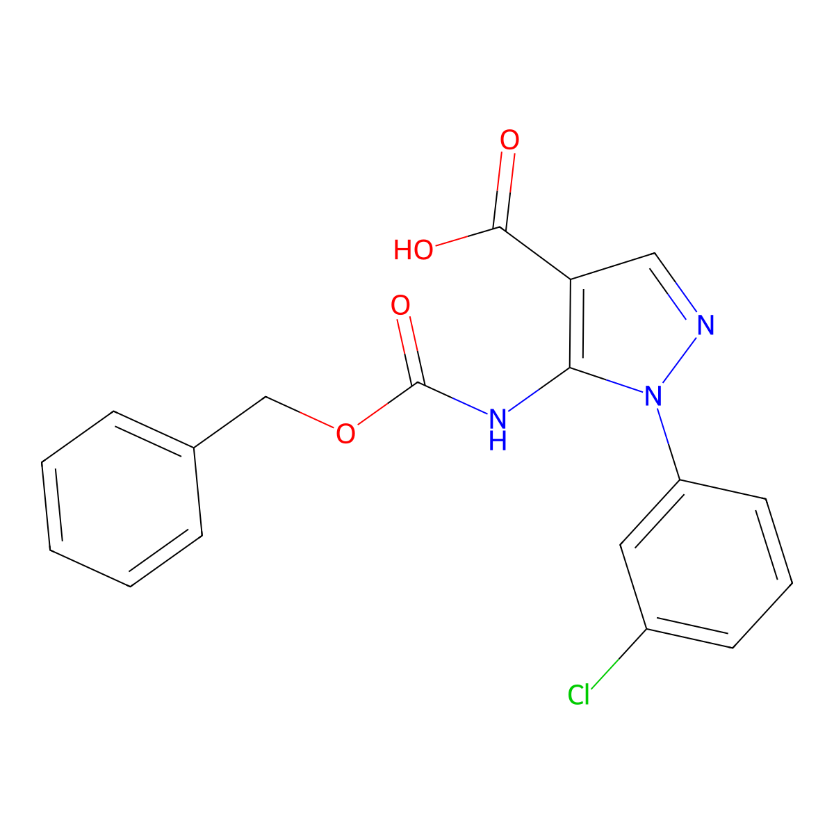 5-{[(benzyloxy)carbonyl]amino}-1-(3-chlorophenyl)-1H-pyrazole-4-carboxylic acid molecular structure, CAS 2580187-10-4