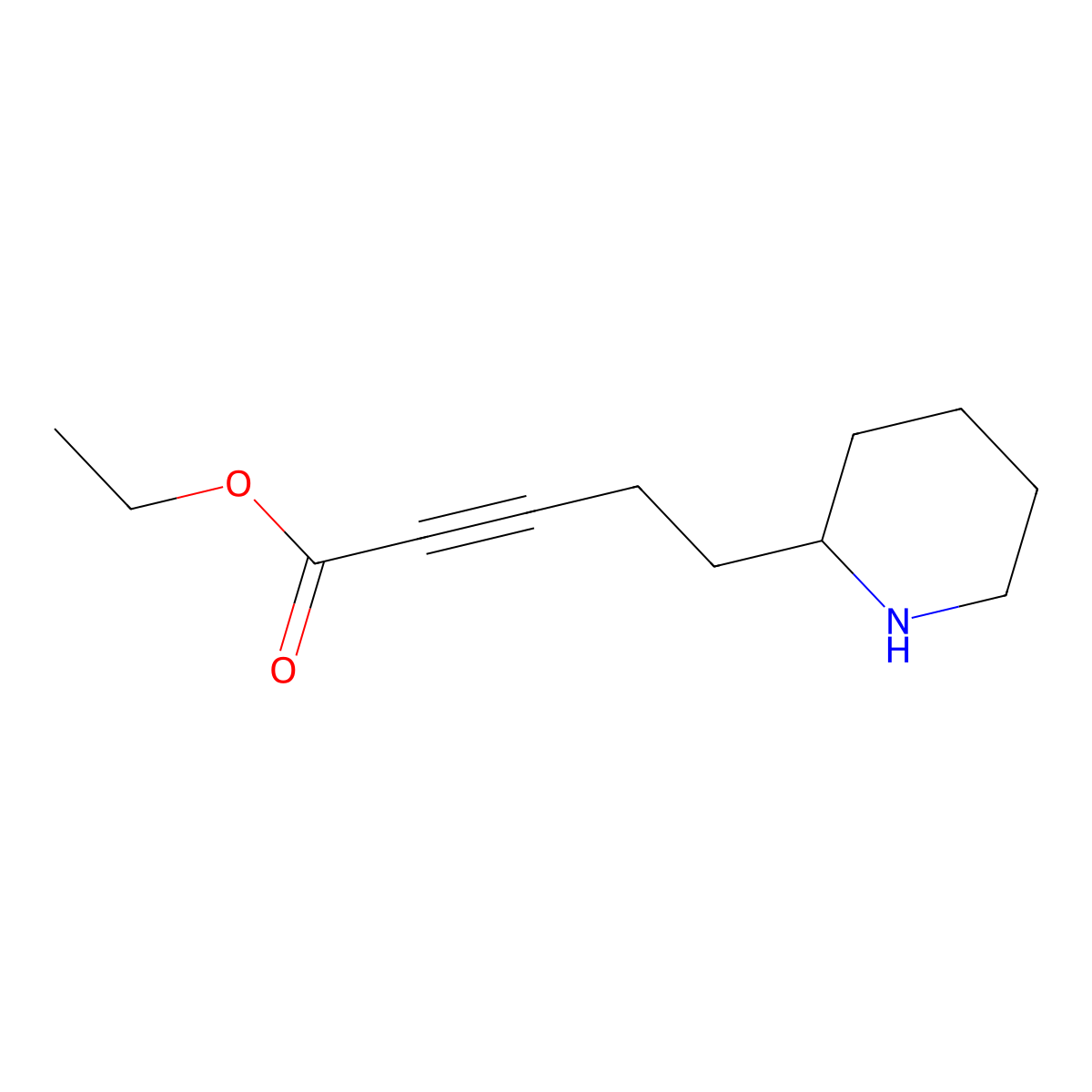 Ethyl 5-(piperidin-2-yl)pent-2-ynoate molecular structure, CAS 2580187-14-8