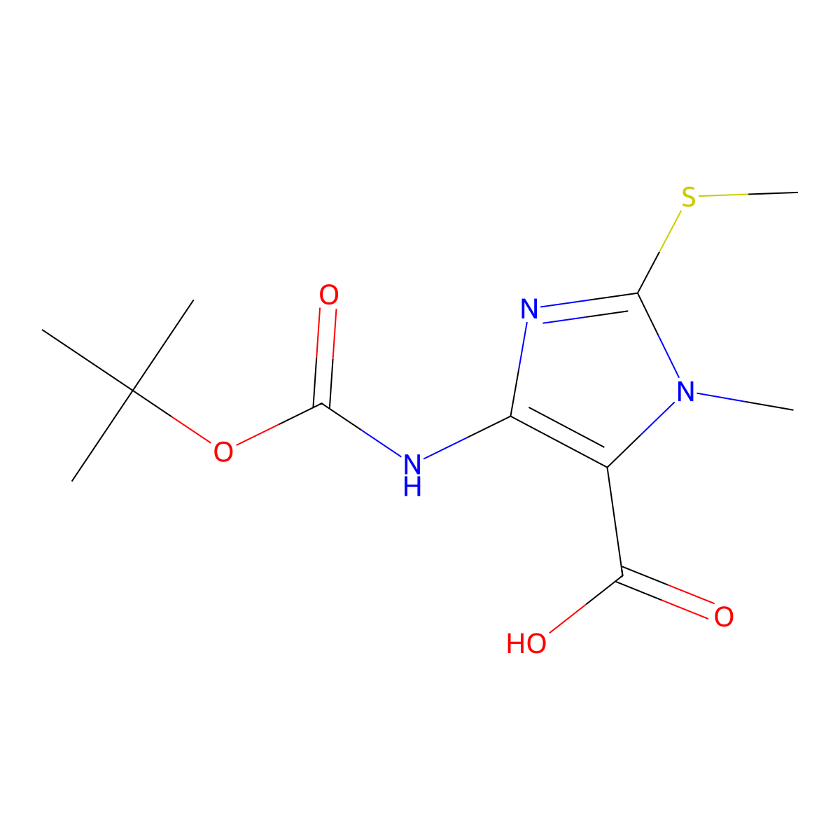 4-{[(tert-butoxy)carbonyl]amino}-1-methyl-2-(methylsulfanyl)-1H-imidazole-5-carboxylic acid molecular structure, CAS 2580187-19-3