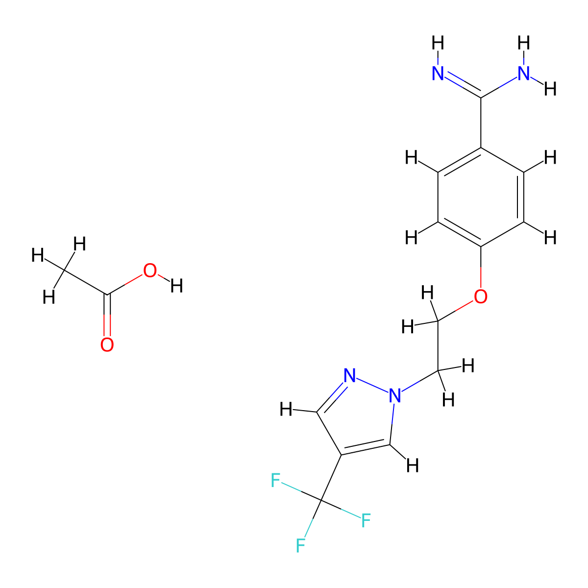 4-{2-[4-(trifluoromethyl)-1H-pyrazol-1-yl]ethoxy}benzene-1-carboximidamide,aceticacid molecular structure, CAS 2580187-20-6
