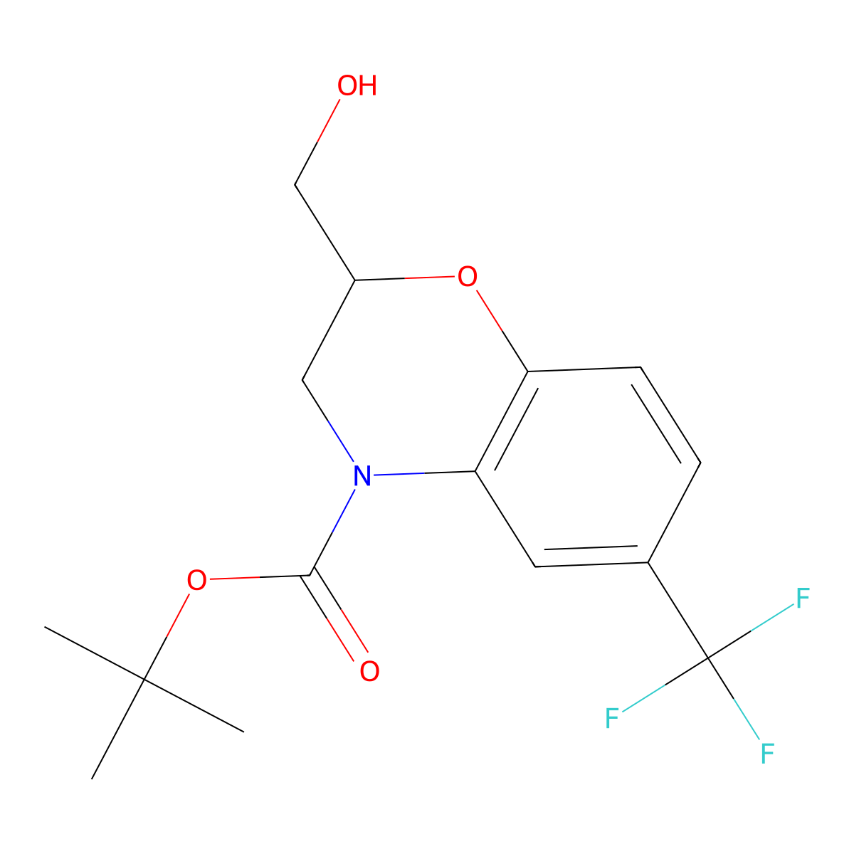 tert-butyl 2-(hydroxymethyl)-6-(trifluoromethyl)-3,4-dihydro-2H-1,4-benzoxazine-4-carboxylate molecular structure, CAS 2580187-26-2