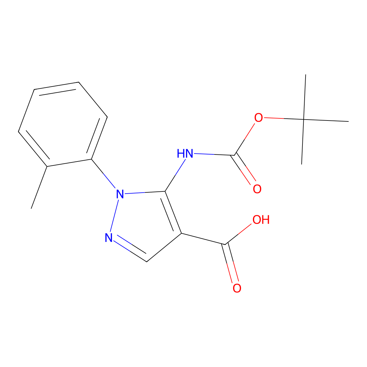 5-{[(tert-butoxy)carbonyl]amino}-1-(2-methylphenyl)-1H-pyrazole-4-carboxylic acid molecular structure, CAS 2580187-31-9