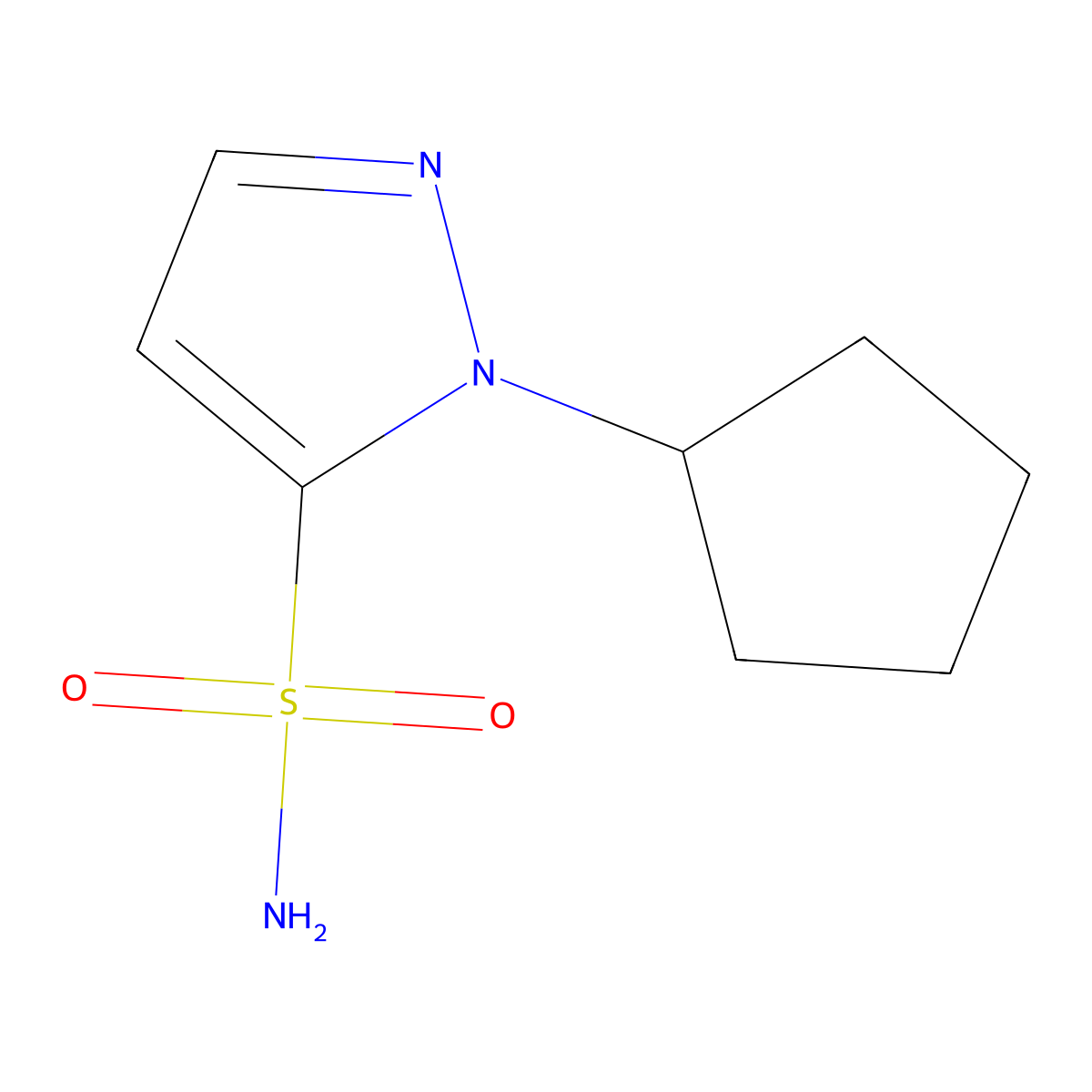 1-cyclopentyl-1H-pyrazole-5-sulfonamide molecular structure, CAS 2580187-51-3