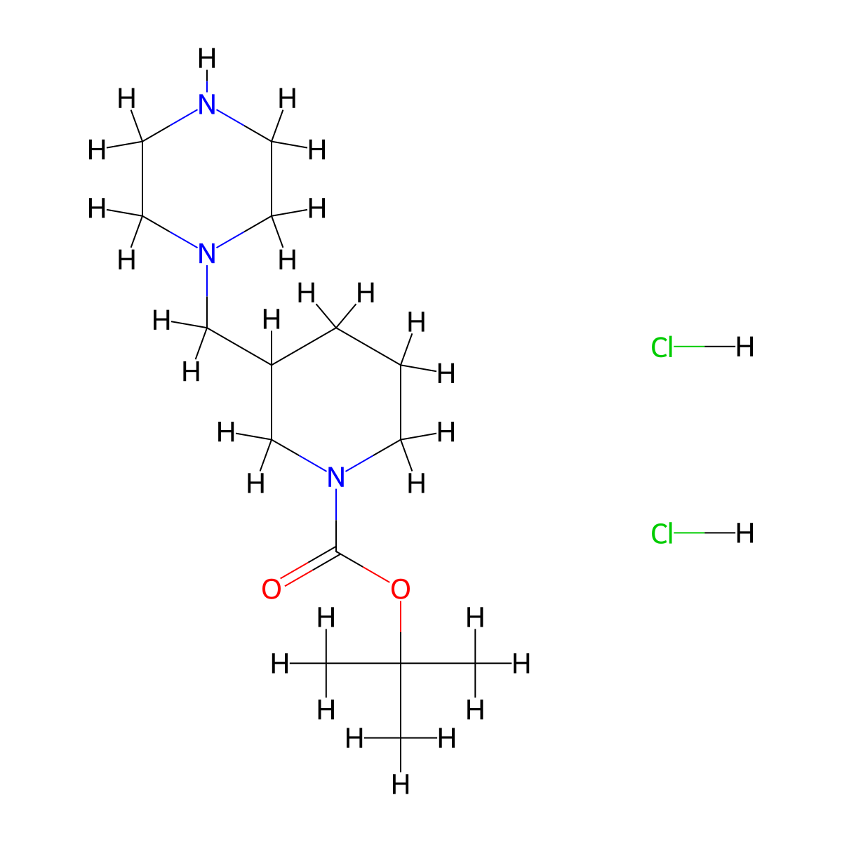 Tert-butyl 3-((piperazin-1-yl)methyl)piperidine-1-carboxylate dihydrochloride molecular structure, CAS 2580187-55-7