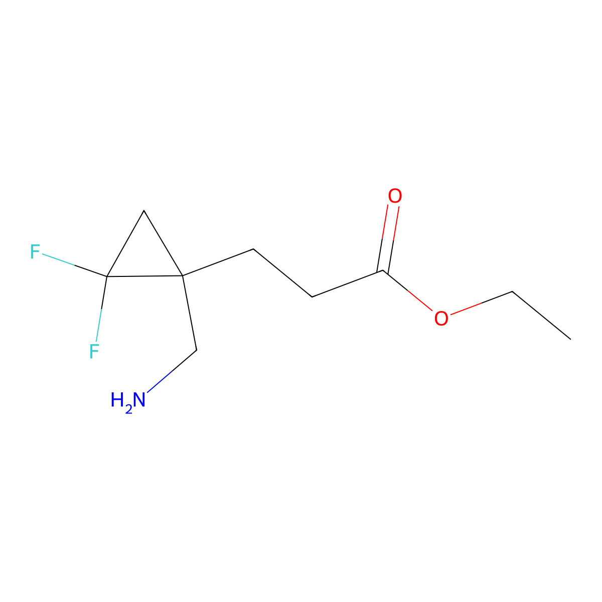 Ethyl 3-[1-(aminomethyl)-2,2-difluorocyclopropyl]propanoate molecular structure, CAS 2580187-75-1