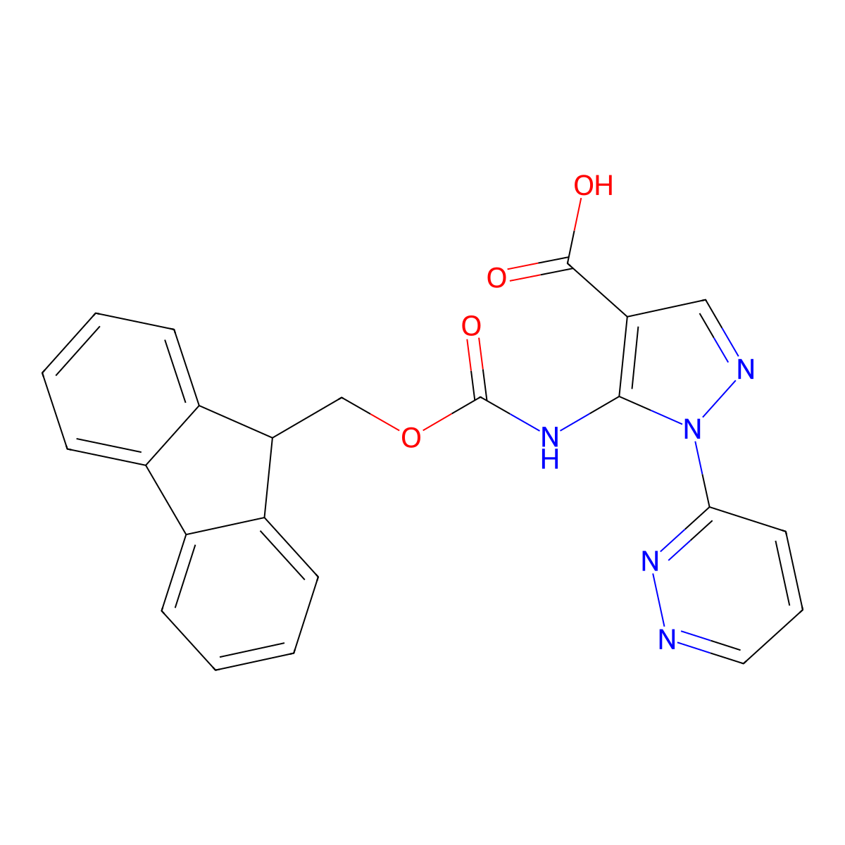 5-({[(9H-fluoren-9-yl)methoxy]carbonyl}amino)-1-(pyridazin-3-yl)-1H-pyrazole-4-carboxylic acid molecular structure, CAS 2580187-76-2