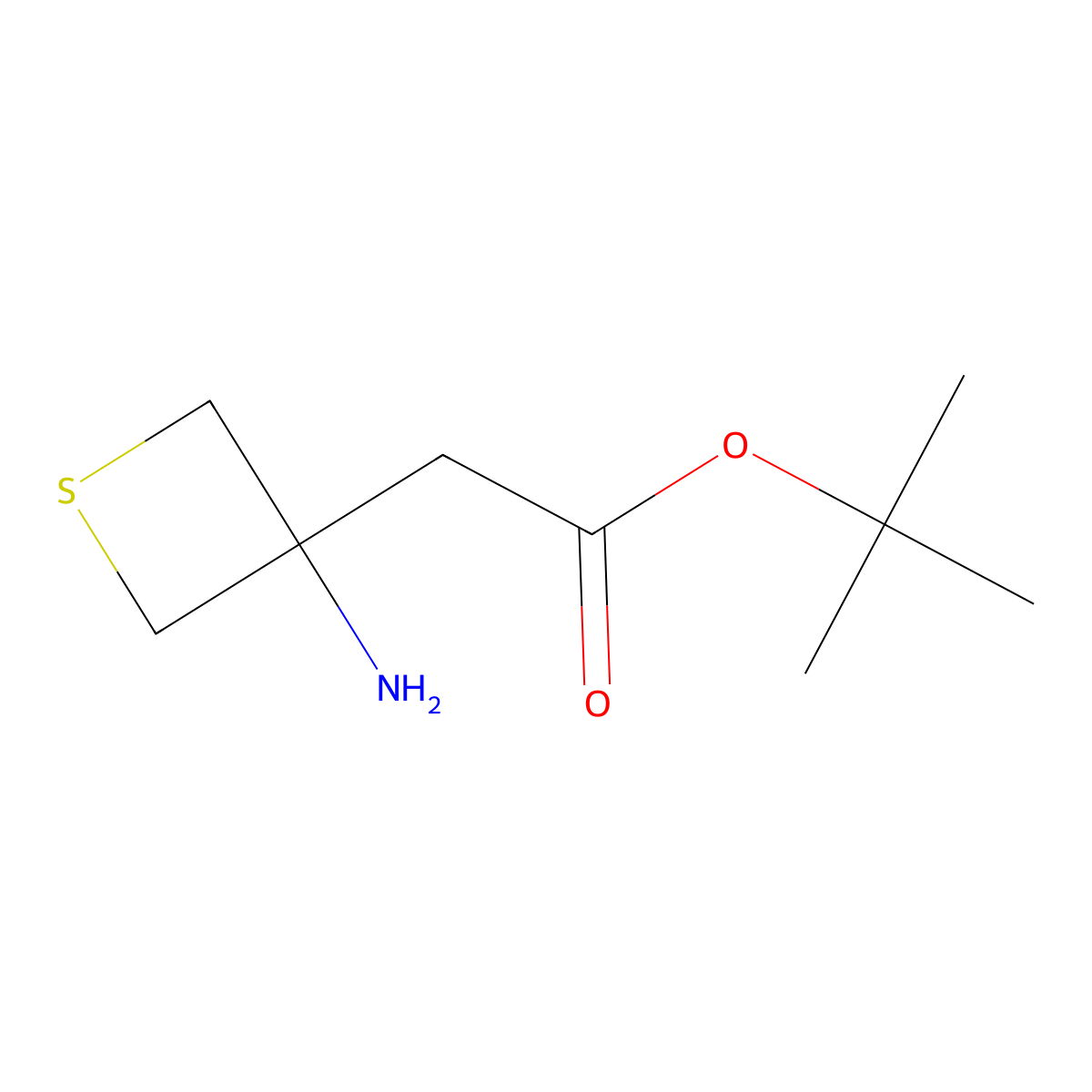Tert-butyl 2-(3-aminothietan-3-yl)acetate molecular structure, CAS 2580187-77-3