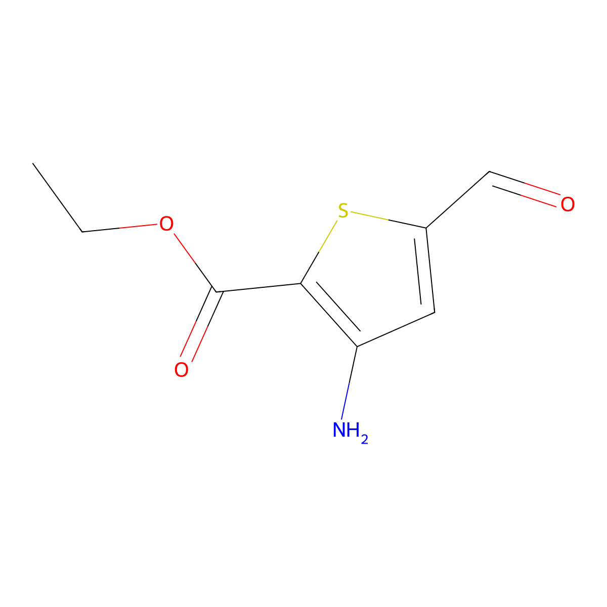 Ethyl 3-amino-5-formylthiophene-2-carboxylate molecular structure, CAS 2580188-03-8