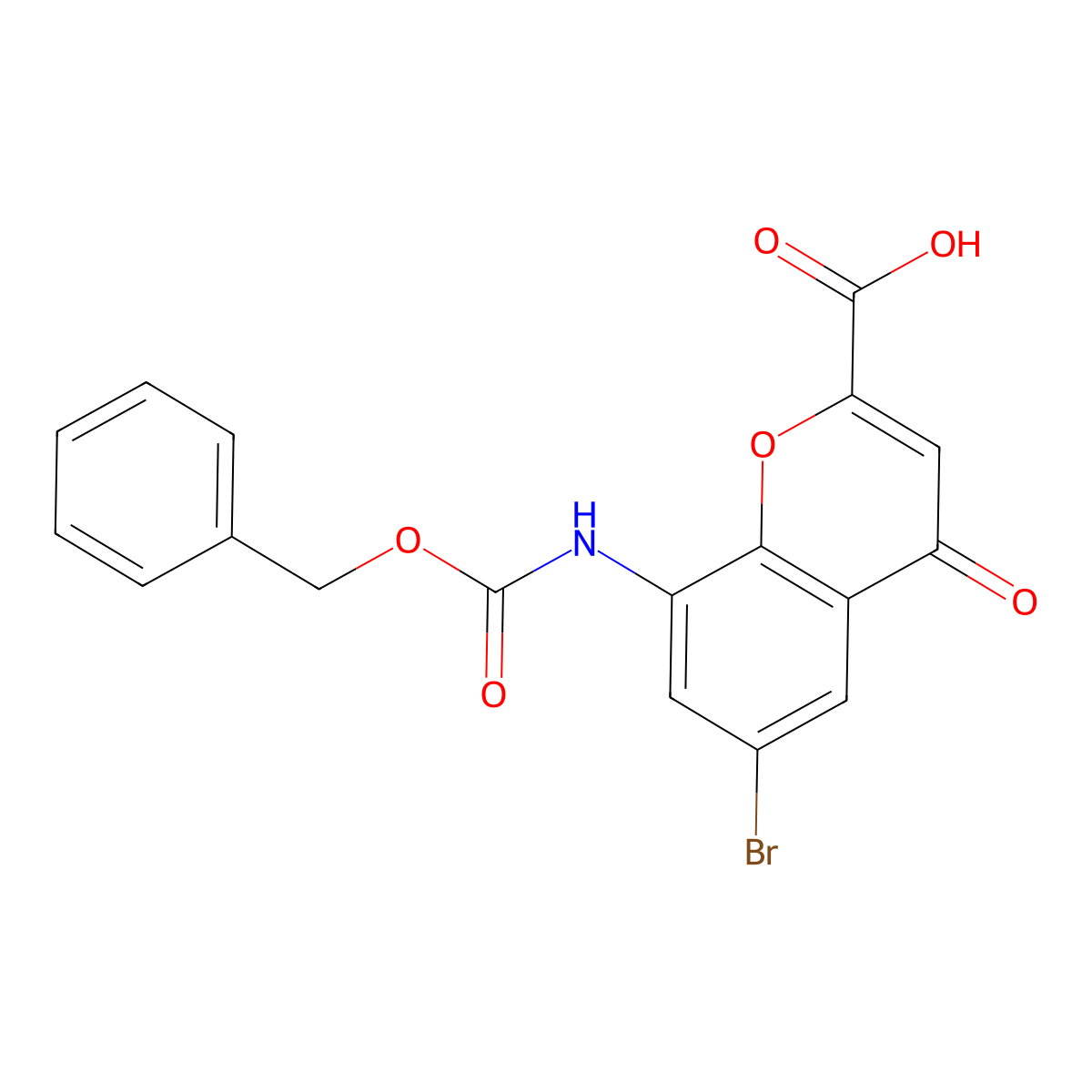 8-{[(benzyloxy)carbonyl]amino}-6-bromo-4-oxo-4H-chromene-2-carboxylic acid molecular structure, CAS 2580188-30-1