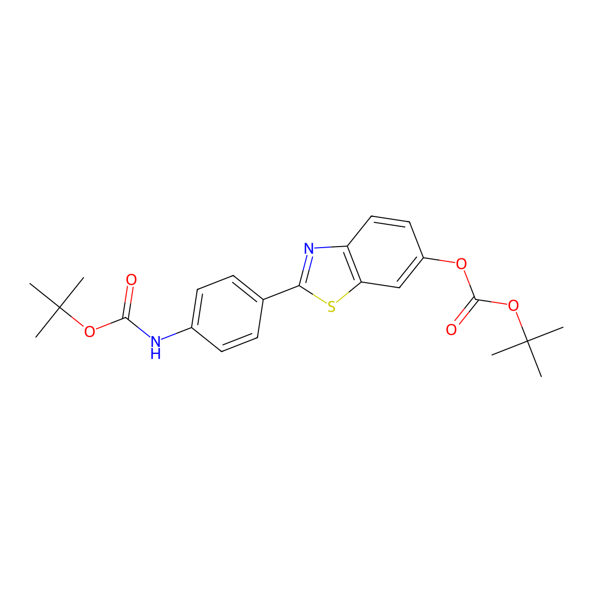2-(4-{[(Tert-butoxy)carbonyl]amino}phenyl)-1,3-benzothiazol-6-yl tert-butyl carbonate molecular structure, CAS 2580188-56-1