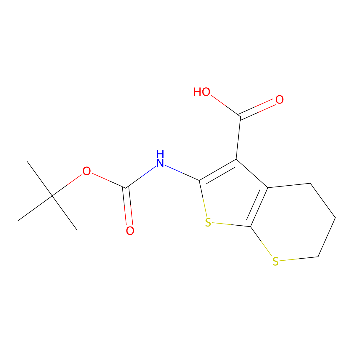 2-{[(tert-butoxy)carbonyl]amino}-4H,5H,6H-thieno[2,3-b]thiopyran-3-carboxylic acid molecular structure, CAS 2580188-79-8