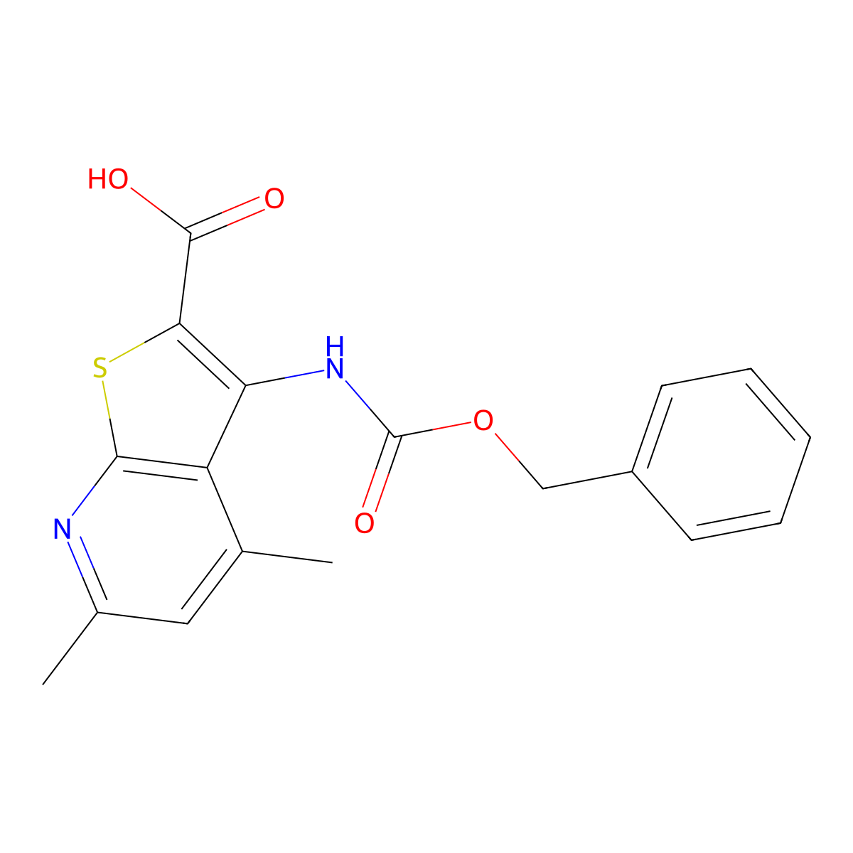 3-{[(Benzyloxy)carbonyl]amino}-4,6-dimethylthieno[2,3-b]pyridine-2-carboxylic acid molecular structure, CAS 2580188-82-3