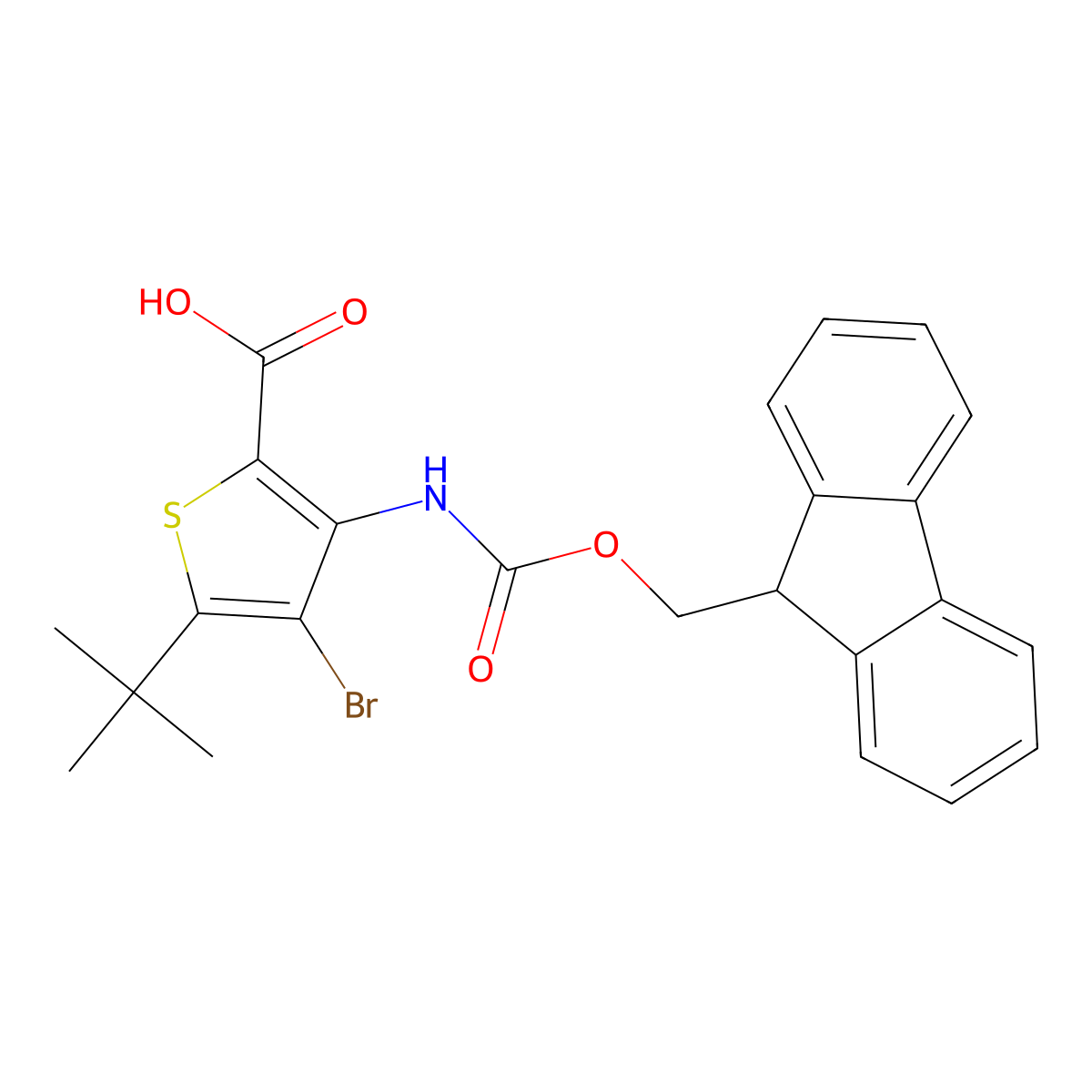 4-bromo-5-tert-butyl-3-({[(9H-fluoren-9-yl)methoxy]carbonyl}amino)thiophene-2-carboxylic acid molecular structure, CAS 2580188-95-8