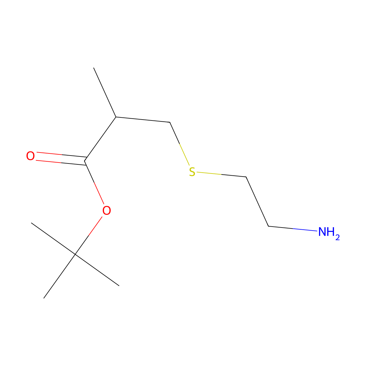 Tert-butyl 3-[(2-aminoethyl)sulfanyl]-2-methylpropanoate molecular structure, CAS 2580189-29-1