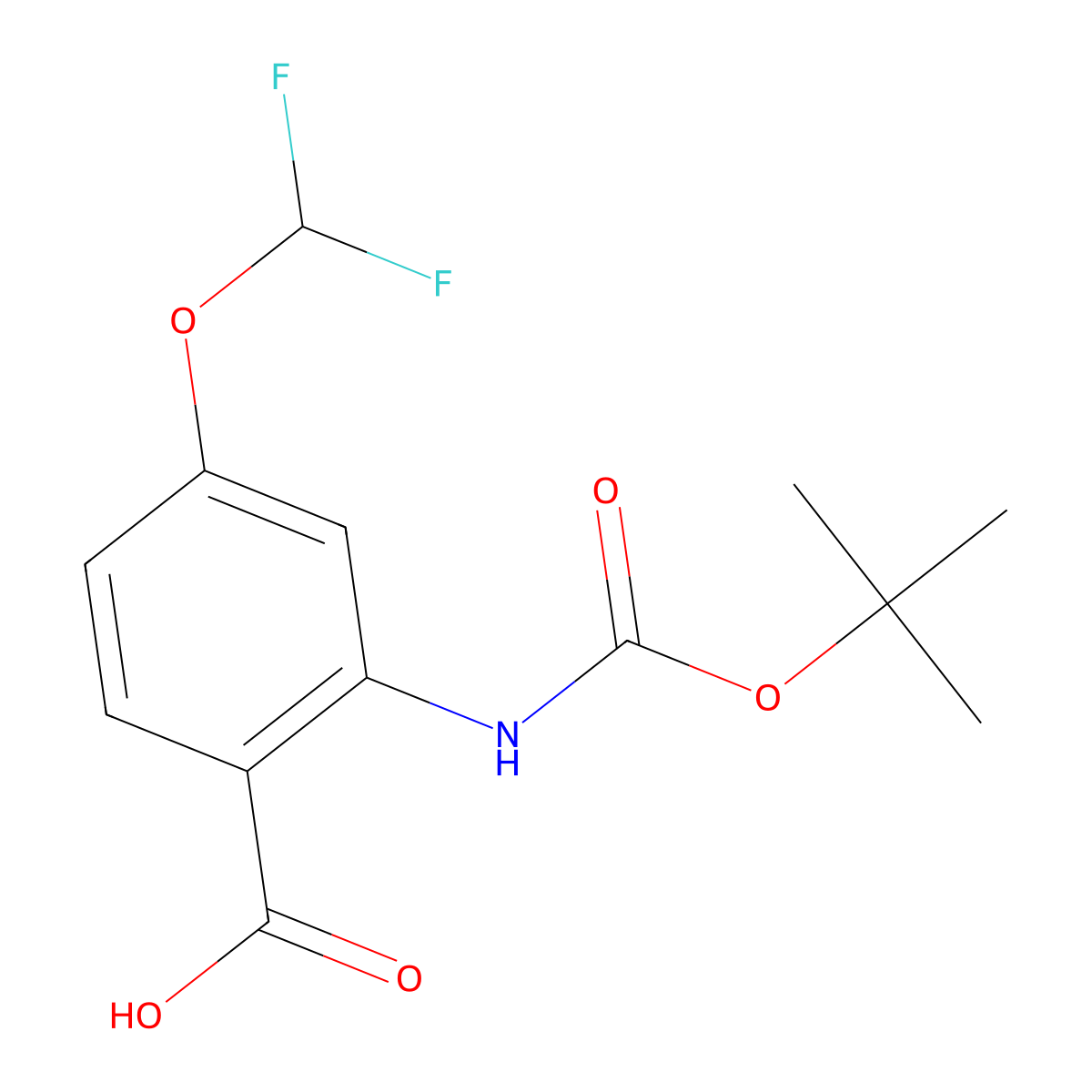 2-{[(Tert-butoxy)carbonyl]amino}-4-(difluoromethoxy)benzoic acid molecular structure, CAS 2580189-31-5