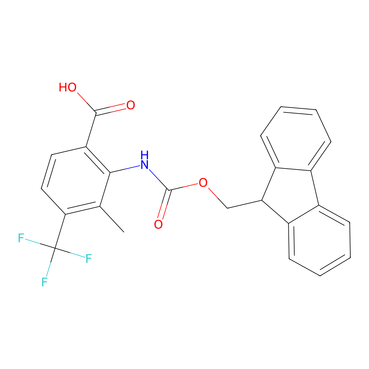 2-({[(9H-fluoren-9-yl)methoxy]carbonyl}amino)-3-methyl-4-(trifluoromethyl)benzoic acid molecular structure, CAS 2580189-33-7