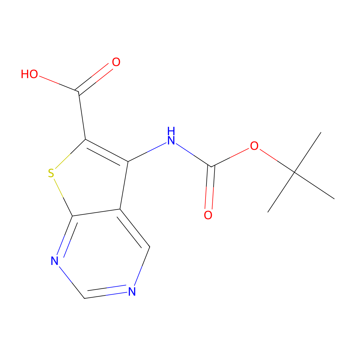 5-{[(Tert-butoxy)carbonyl]amino}thieno[2,3-d]pyrimidine-6-carboxylic acid molecular structure, CAS 2580189-61-1