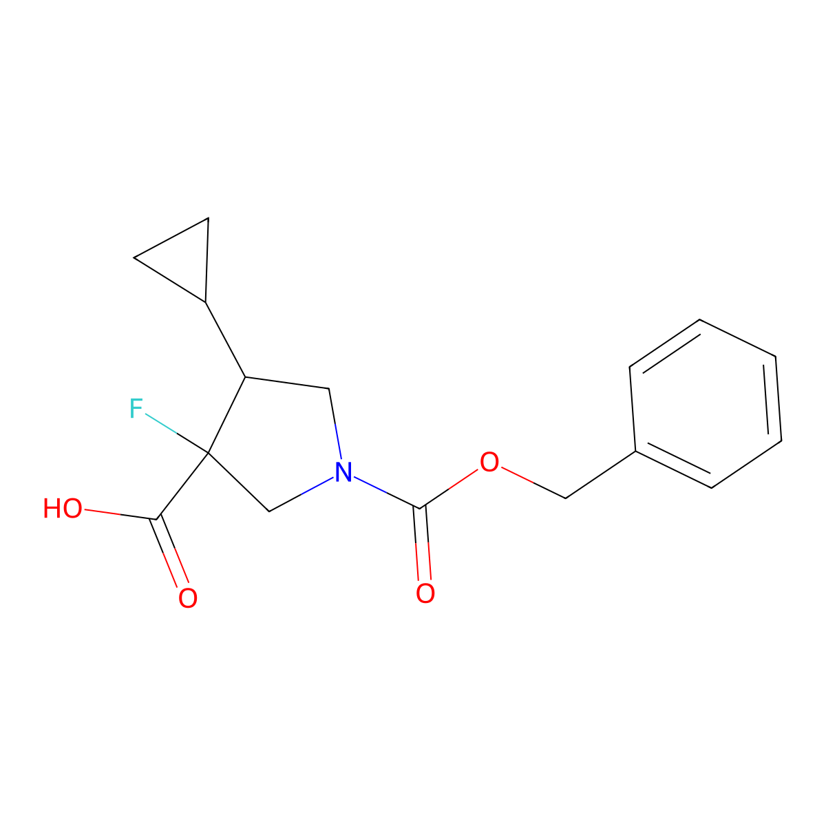 1-[(Benzyloxy)carbonyl]-4-cyclopropyl-3-fluoropyrrolidine-3-carboxylic acid molecular structure, CAS 2580189-71-3