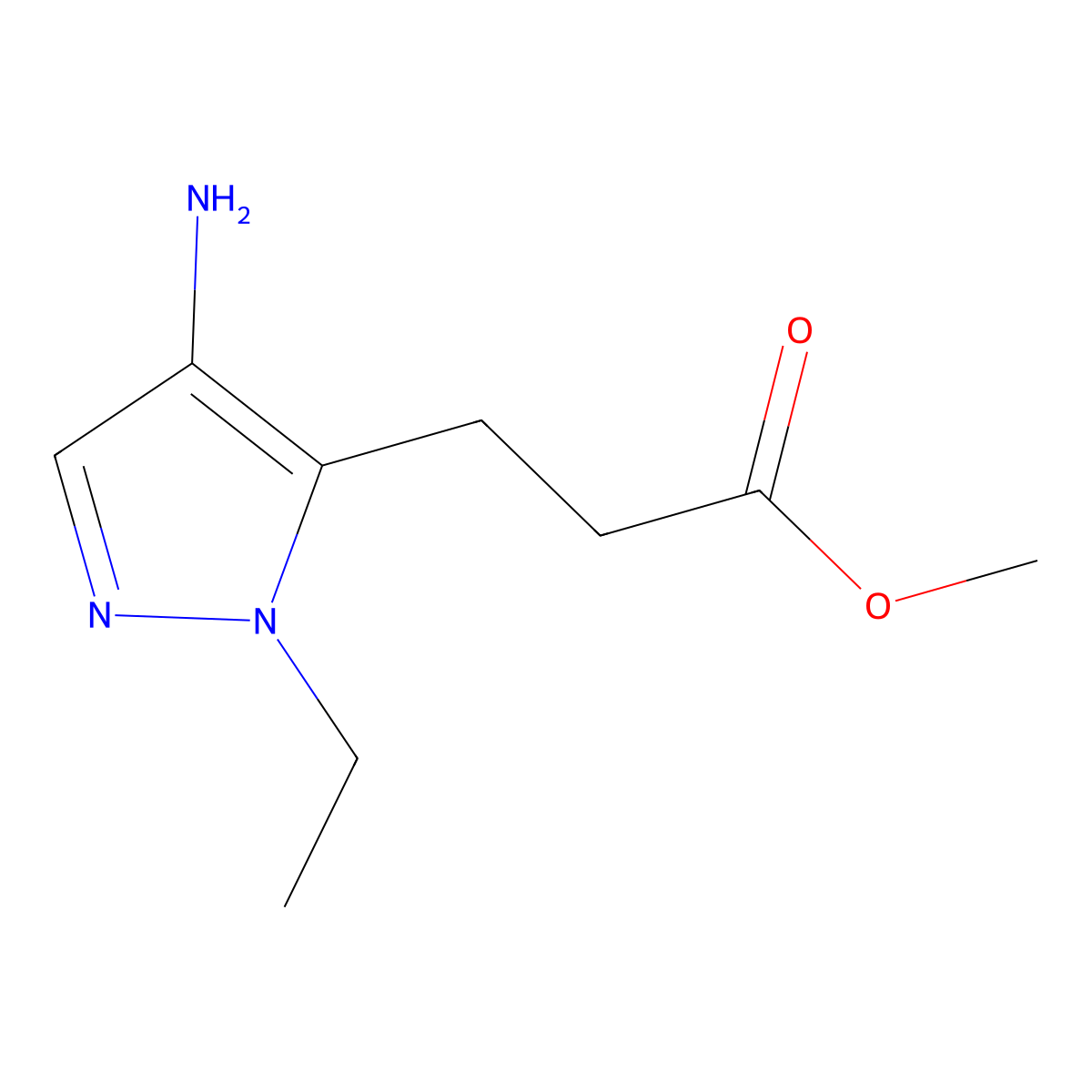 methyl 3-(4-amino-1-ethyl-1H-pyrazol-5-yl)propanoate molecular structure, CAS 2580189-76-8