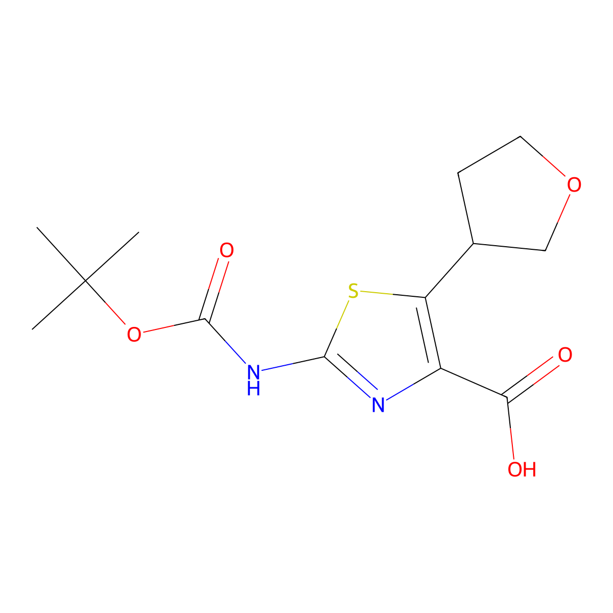 2-{[(Tert-butoxy)carbonyl]amino}-5-(oxolan-3-yl)-1,3-thiazole-4-carboxylic acid molecular structure, CAS 2580189-83-7