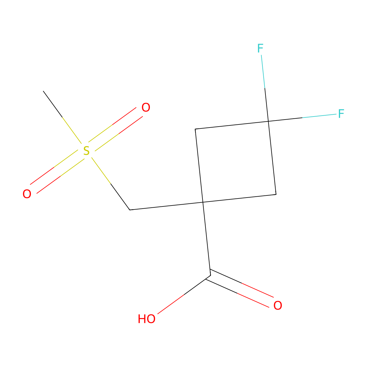 3,3-Difluoro-1-(methanesulfonylmethyl)cyclobutane-1-carboxylic acid molecular structure, CAS 2580189-89-3