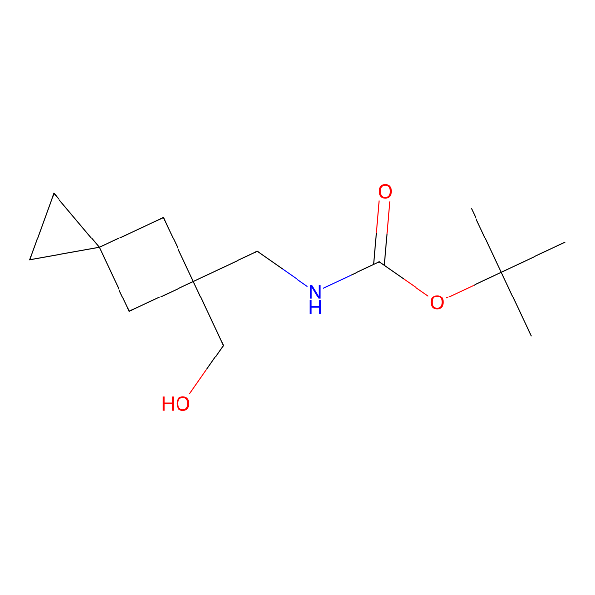 tert-butyl N-{[5-(hydroxymethyl)spiro[2.3]hexan-5-yl]methyl}carbamate molecular structure, CAS 2580190-01-6