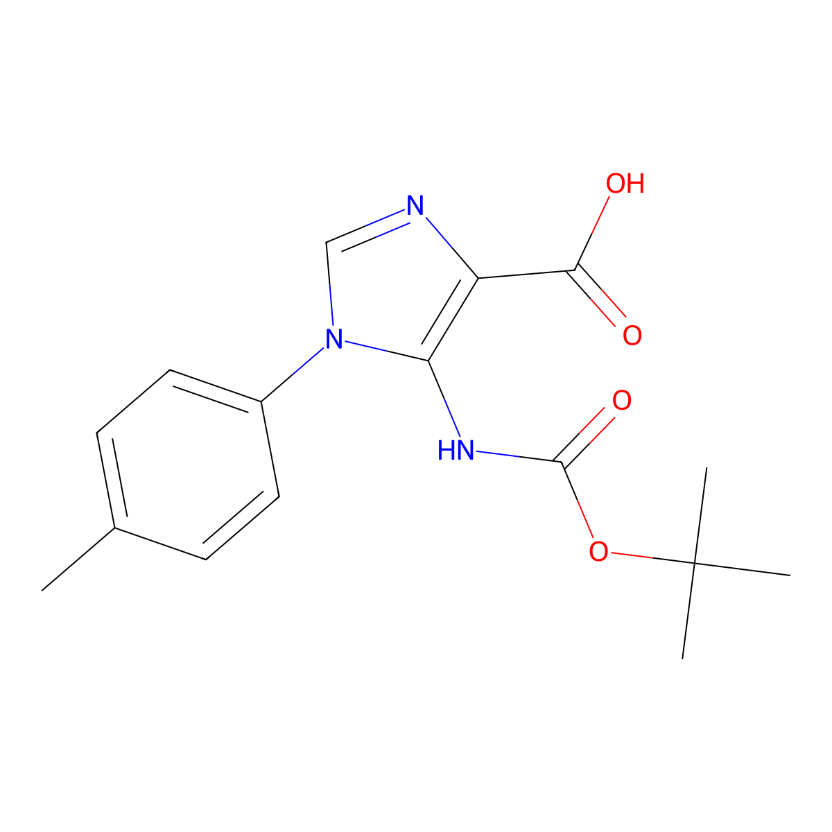 5-{[(tert-butoxy)carbonyl]amino}-1-(4-methylphenyl)-1H-imidazole-4-carboxylic acid molecular structure, CAS 2580190-20-9