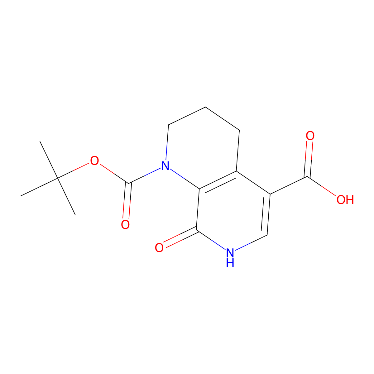 1-[(Tert-butoxy)carbonyl]-8-hydroxy-1,2,3,4-tetrahydro-1,7-naphthyridine-5-carboxylic acid molecular structure, CAS 2580190-32-3