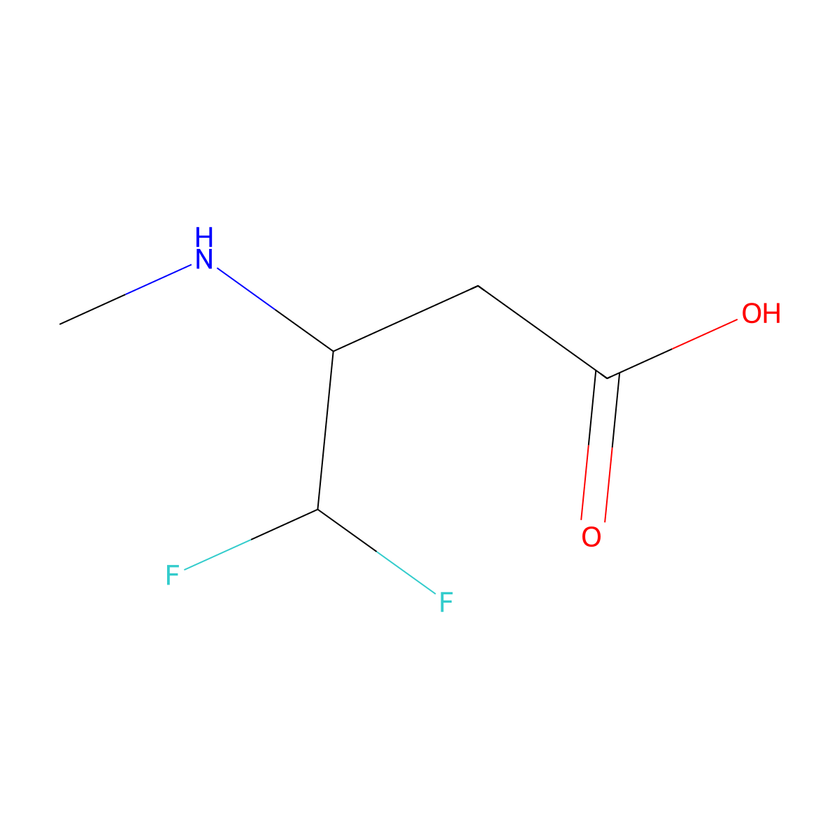 4,4-Difluoro-3-(methylamino)butanoic acid molecular structure, CAS 2580190-39-0