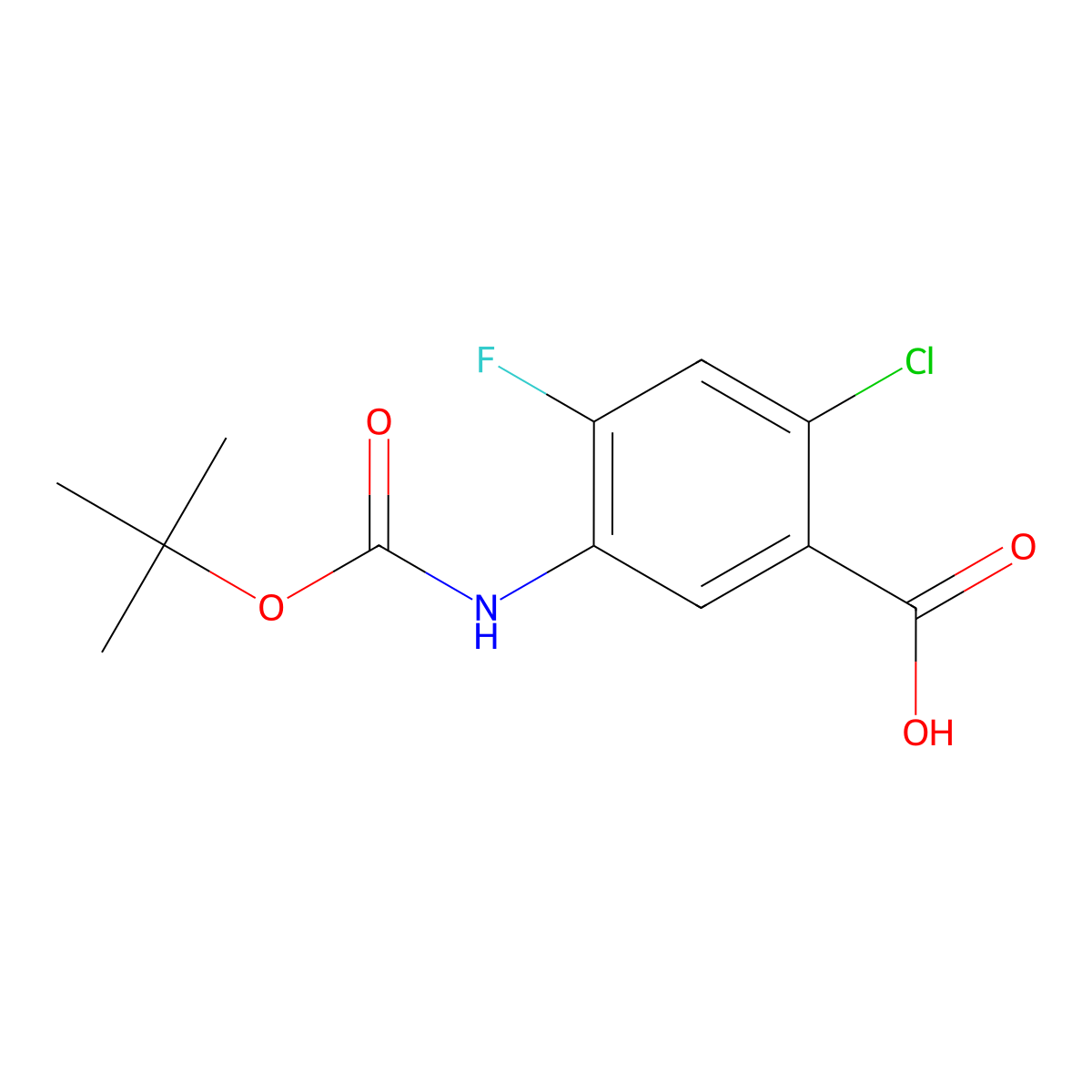 5-{[(Tert-butoxy)carbonyl]amino}-2-chloro-4-fluorobenzoic acid molecular structure, CAS 2580190-62-9