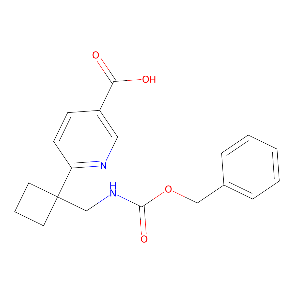 6-[1-({[(Benzyloxy)carbonyl]amino}methyl)cyclobutyl]pyridine-3-carboxylic acid molecular structure, CAS 2580190-63-0