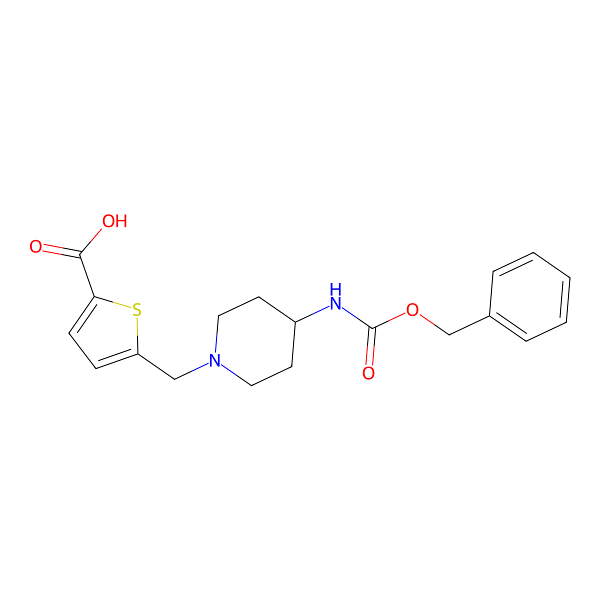 5-[(4-{[(Benzyloxy)carbonyl]amino}piperidin-1-yl)methyl]thiophene-2-carboxylic acid molecular structure, CAS 2580190-67-4