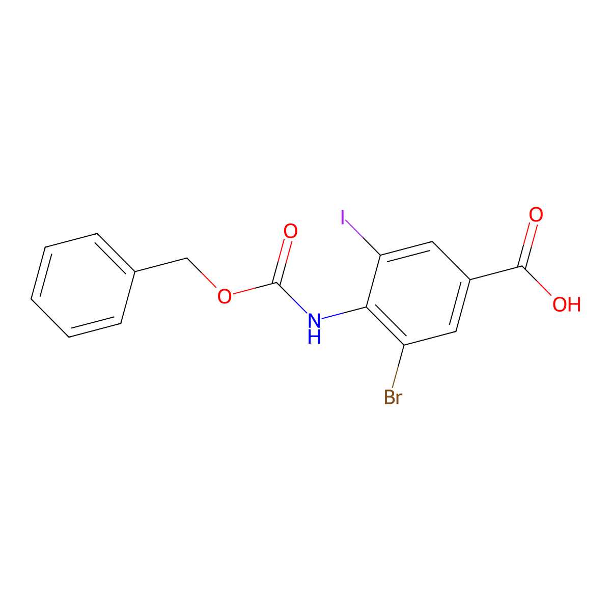 4-{[(Benzyloxy)carbonyl]amino}-3-bromo-5-iodobenzoic acid molecular structure, CAS 2580190-80-1