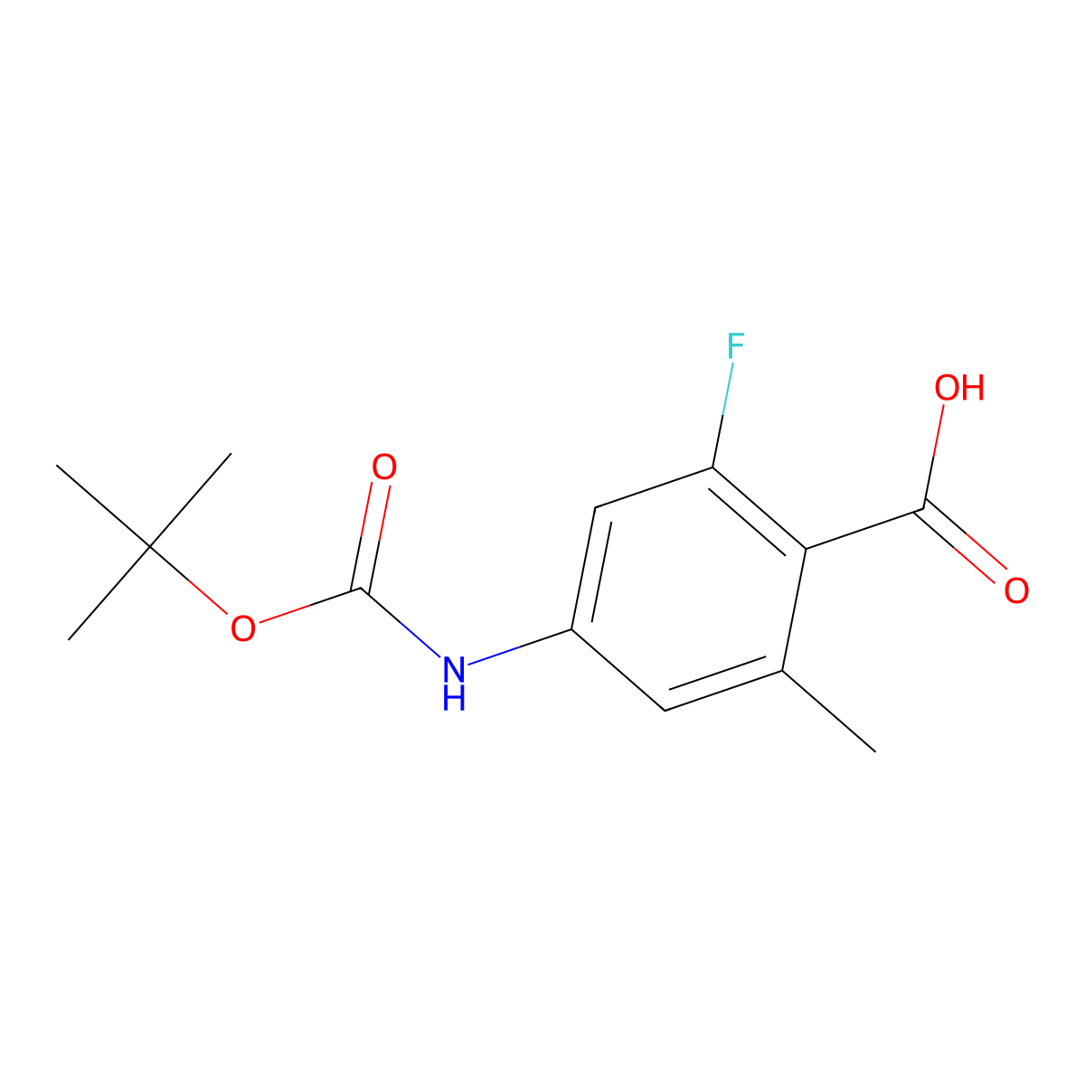 4-((tert-Butoxycarbonyl)amino)-2-fluoro-6-methylbenzoic acid molecular structure, CAS 2580190-83-4