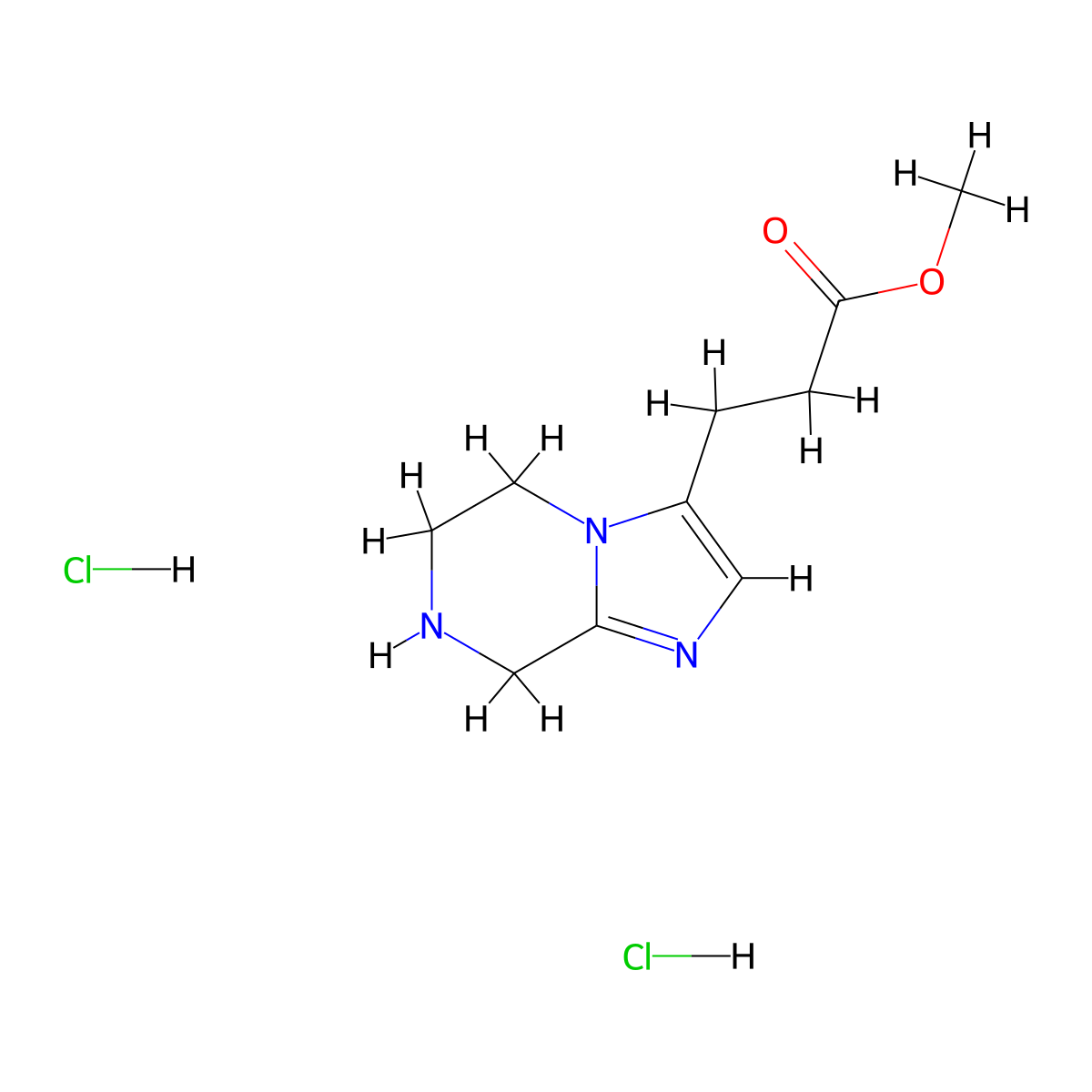 methyl 3-(5H,6H,7H,8H-imidazo(1,2-a)pyrazin-3-yl)propanoate dihydrochloride molecular structure, CAS 2580190-94-7