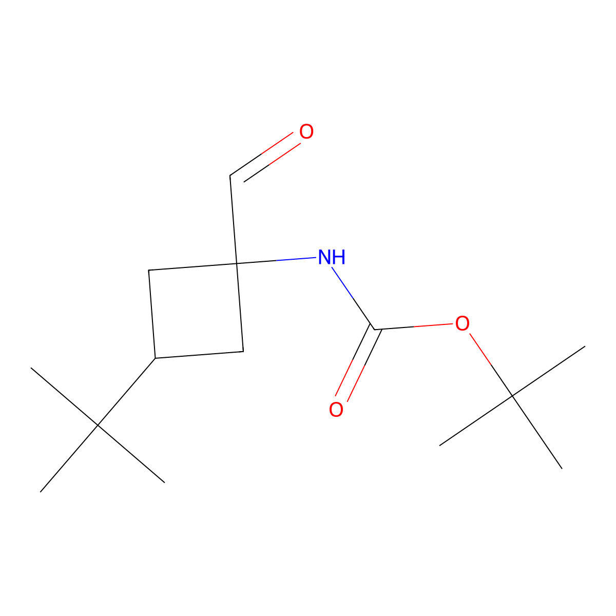 tert-butyl N-(3-tert-butyl-1-formylcyclobutyl)carbamate molecular structure, CAS 2580191-05-3