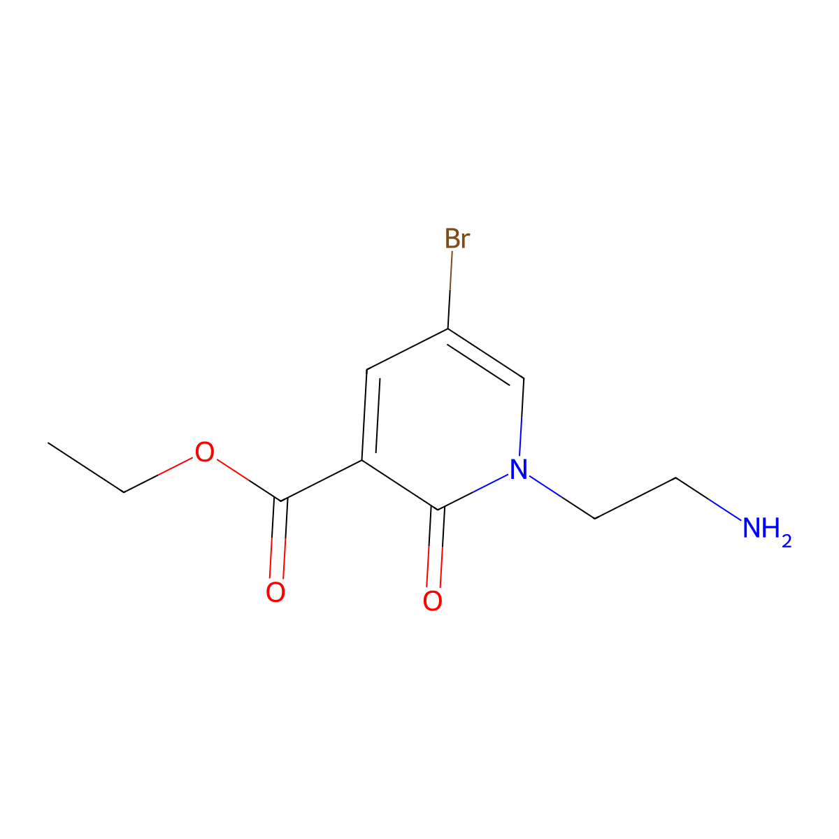 Ethyl 1-(2-aminoethyl)-5-bromo-2-oxo-1,2-dihydropyridine-3-carboxylate molecular structure, CAS 2580191-17-7