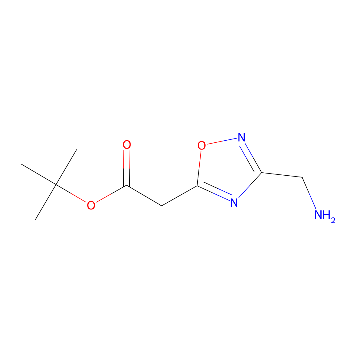Tert-butyl 2-[3-(aminomethyl)-1,2,4-oxadiazol-5-yl]acetate molecular structure, CAS 2580191-43-9
