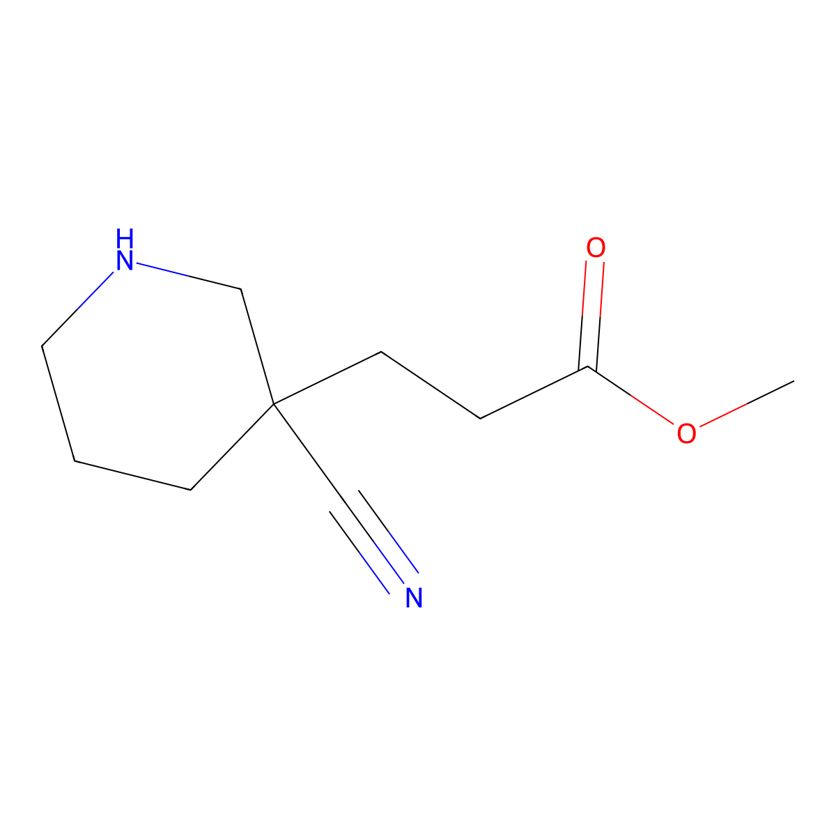 Methyl 3-(3-cyanopiperidin-3-yl)propanoate molecular structure, CAS 2580191-48-4