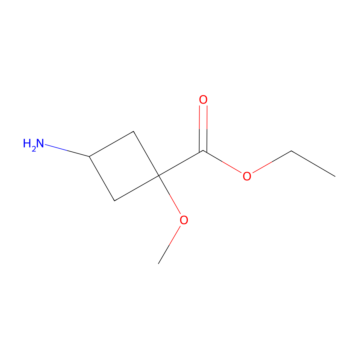 Ethyl 3-amino-1-methoxycyclobutane-1-carboxylate molecular structure, CAS 2580191-64-4